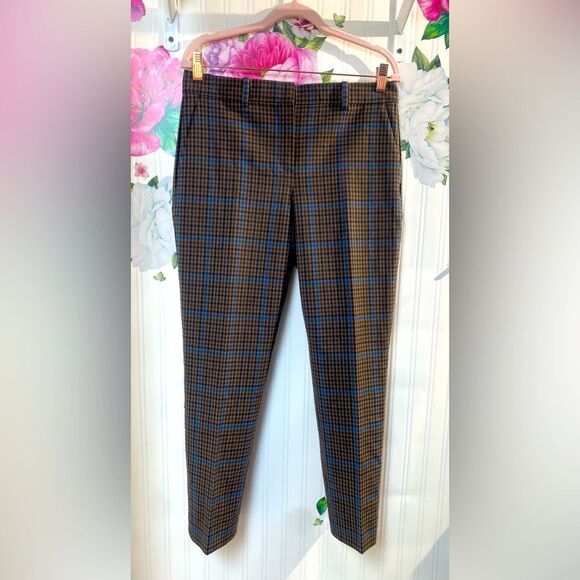 Theory Plaid Trousers in Brown and Blue Sz 6 - Picture 4 of 6